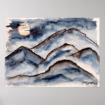 mountains at nighttime painting print