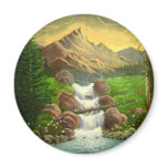 Mountainside Splash: Handmade Landscape Painting Refrigerator Magnet
