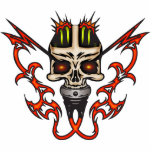 Mounted Cyborg Skull with Flames Photo Sculpture