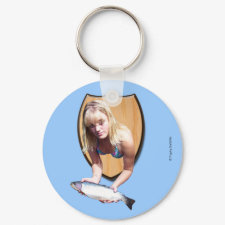 Mounted Gal with a Fish Basic Round Keychain keychain