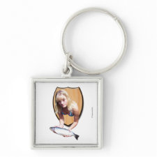 Mounted Gal with a Fish Square Keychain keychain