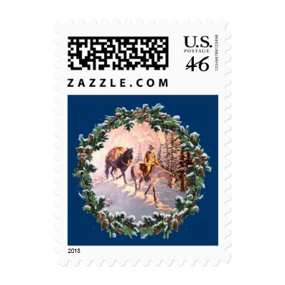 MOUNTIAN MAN & WREATH by SHARON SHARPE Postage Stamp by sharonsharpe