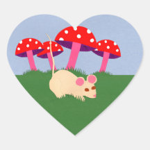 Mouse and Mushroom Cartoon Art Heart Stickers