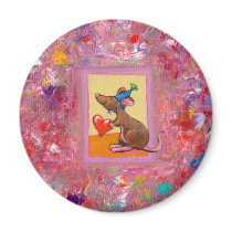 Mouse art - fun generous heart love sharing fridge magnets