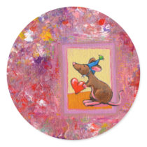 Mouse art - fun generous heart love sharing round sticker