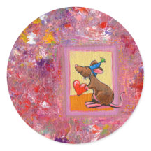 Mouse art - fun generous heart love sharing round sticker