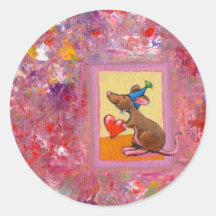 Mouse art - fun generous heart love sharing round sticker