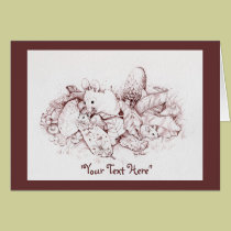 Mouse Family in Fall Leaves, Mushrooms, Nature cards