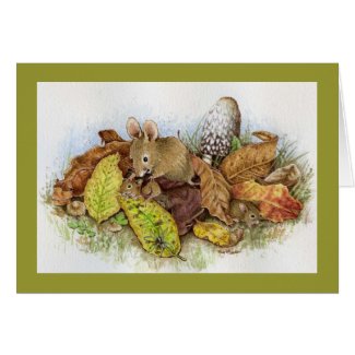 Mouse Family in the Leaves Card