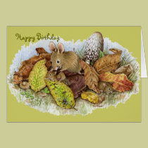 Mouse Family in the Leaves -Happy Birthday cards