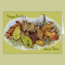 Mouse Family in the Leaves -Happy Birthday cards