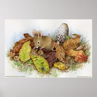 Mouse Family in the Leaves Print