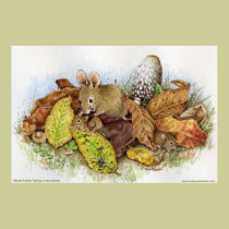 Mouse Family in the Leaves Print posters