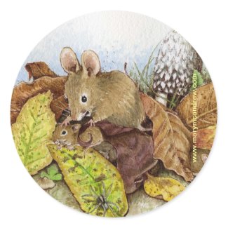 Mouse Family in the Leaves Round Sticker