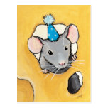 Mouse in a Blue Party Hat - Animal Art Postcards