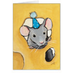 Mouse in a Blue Party Hat  - Blank Animal Art Card