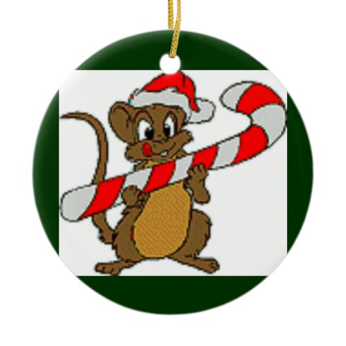 Mouse in Santa Hat with Candy Cane Ornament ornament