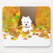 Mouse Pad - Westie - Autumn Leaves