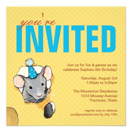 Mouse & Polka Dots Birthday Party Invitations