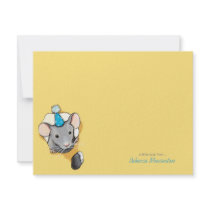 Mouse Wearing Party Hat Flat Thank You Note Card