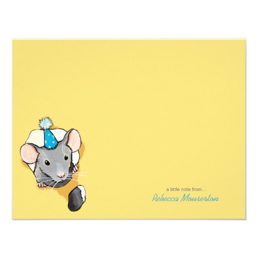 Mouse Wearing Party Hat Flat Thank You Note Card Custom Announcements