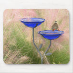 Mousepad, Blue Bird Bath with Finch