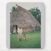 Mousepad, Fiji, Bure with Old Man and Child