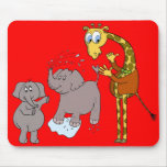 mousepad "funny elephants an giraffe" cartoon