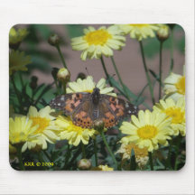 Mousepad with butterfly and yellow flowers