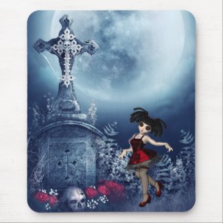 Mousepad with Cute Goth Girl Dancing in Graveyard mousepad