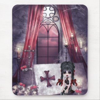 Mousepad with Cute Goth Girl in Crypt zazzle_mousepad