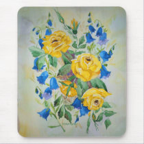 Mousepad Yellow Roses and Blue Bells