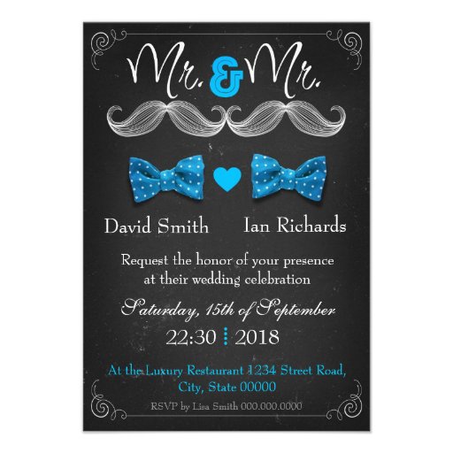 Moustache and bow for Mr and Mr Custom Invitations