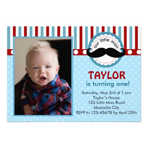 Moustache Little Man Birthday Invitation (Photo)