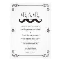 Moustache Love Classic Vintage Scrolls Gay Wedding Custom Invitations