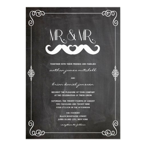 Moustache Love Vintage Chalkboard Gay Wedding Card