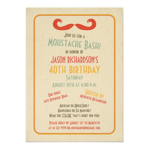 Moustache Mustache 40th Birthday Party Invitation