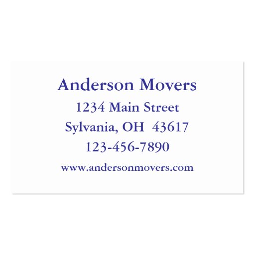Mover or Moving Company Business Card (back side)