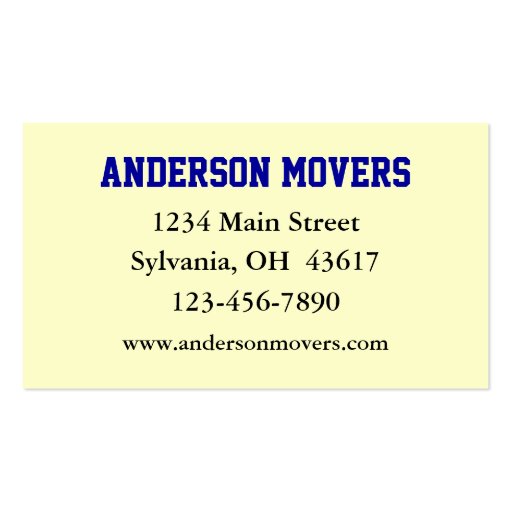Mover or Moving Company Business Card Templates (back side)