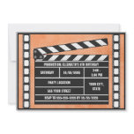 Movie Birthday Party Clapboard Orange Personalized Invitation