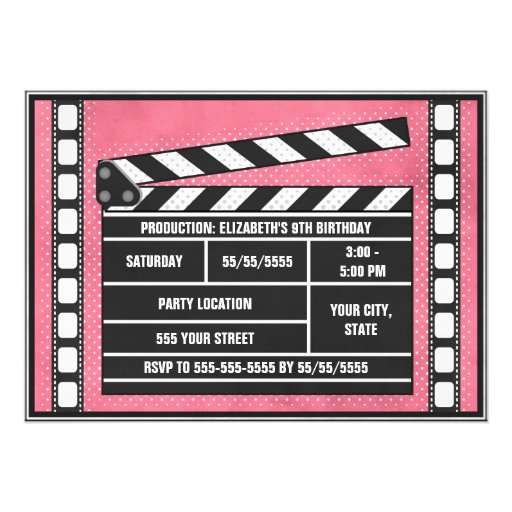 Movie Birthday Party Clapboard Red Invites