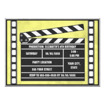 Movie Birthday Party Clapboard Yellow Invites