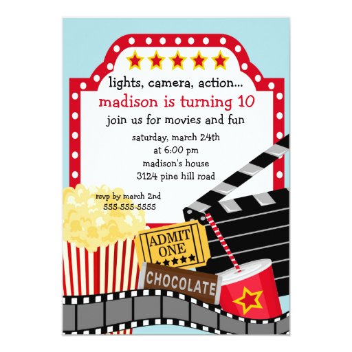 movie birthday party invitation zazzle movie party invitation template