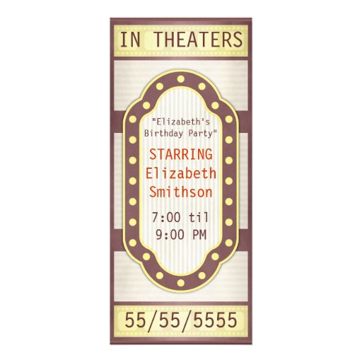 Movie Birthday Party Marquee Personalized Invitation