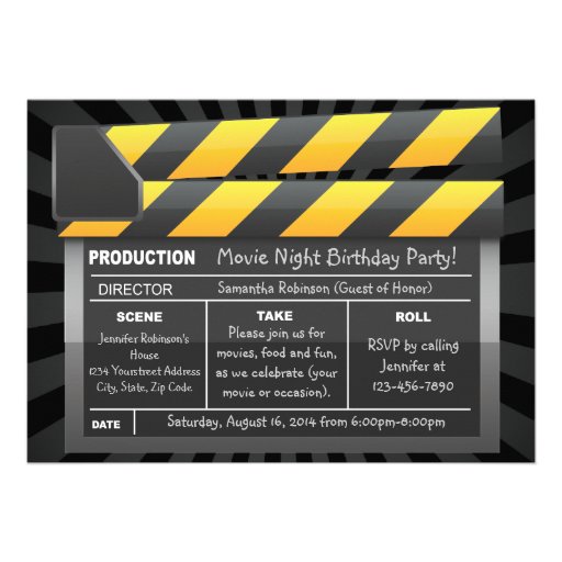 Movie Clap Board Custom Party Invitations