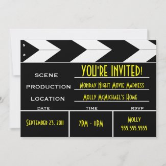 Movie Clapper Board Custom Invitation invitation