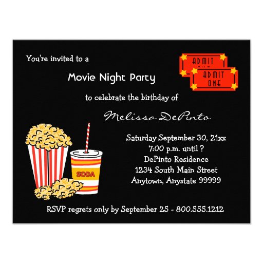Movie Night Birthday Party Celebration Personalized Announcement