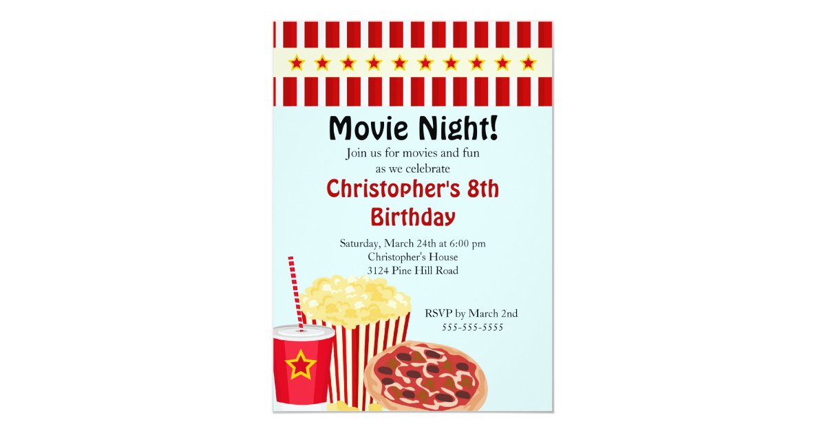 Movie Night Birthday Party Invitation | Zazzle