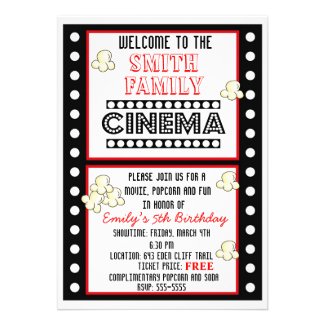 Movie Night Film Strip Popcorn Birthday Invitation