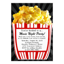 Movie Night Popcorn Custom Party Invitations